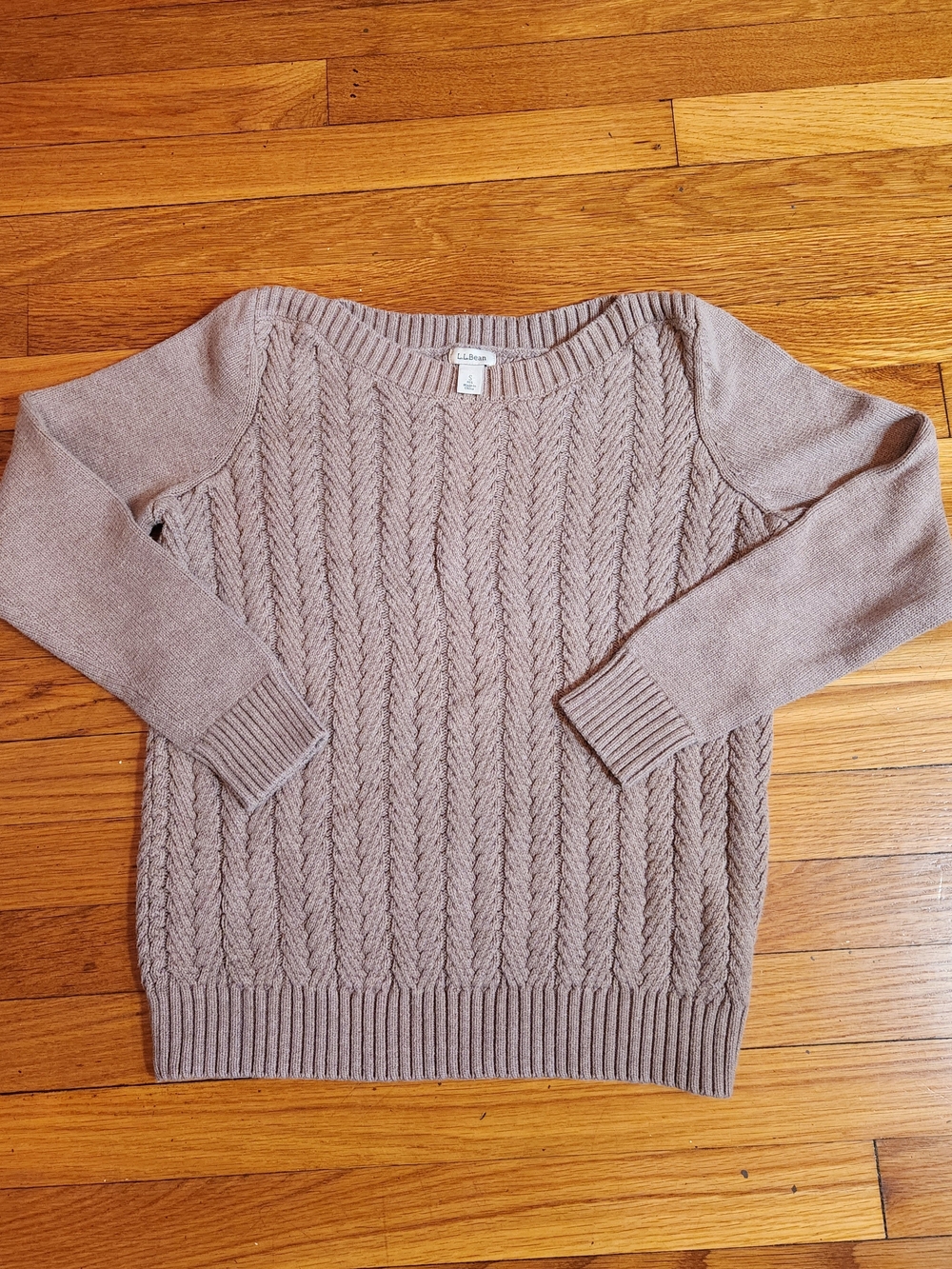 L.L. Bean 100% Cotton Taupe Cable Knit Sweater - Women's Size Small